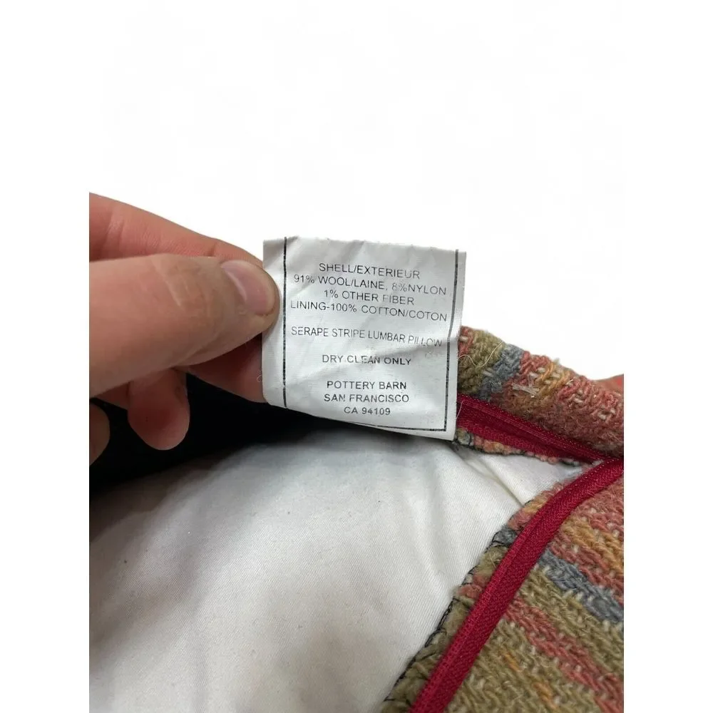 Pottery Barn Serape Stripe Lumbar Pillow Cover Plus Down Insert Wool 12